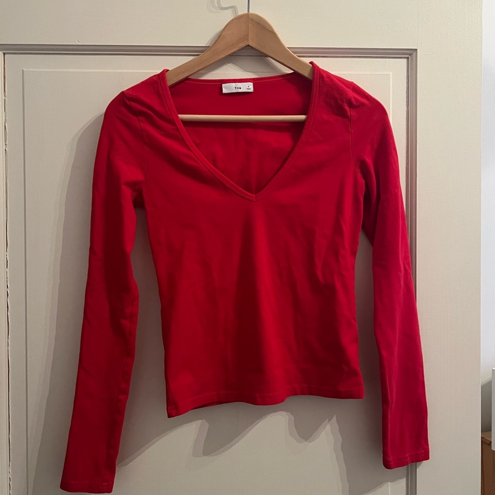 TNA Bold Red V-Neck Long Sleeve Tee